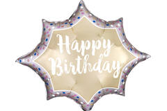 Foil Balloon - Shape - Octagram - "Happy Birthday" Burst - Satin Gold